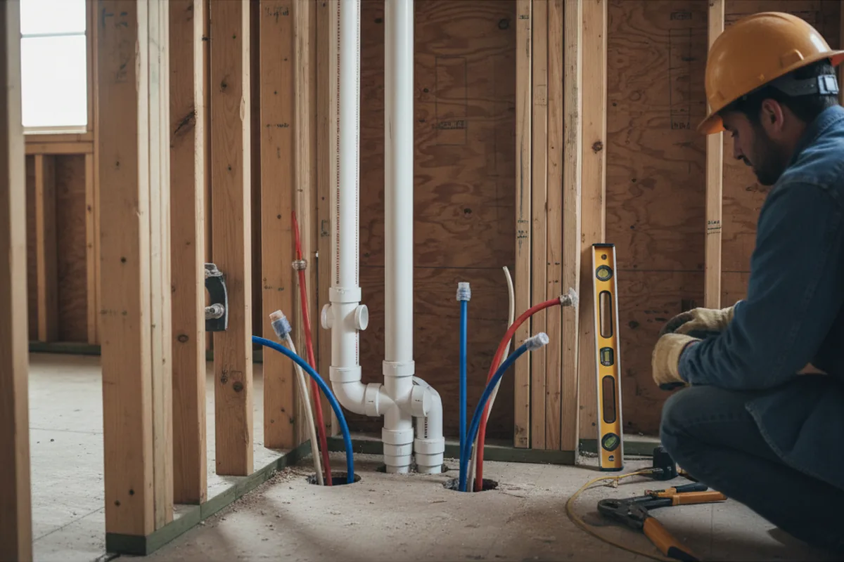 Drain and supply rough-in during Sump Pump Repair in Ringsted