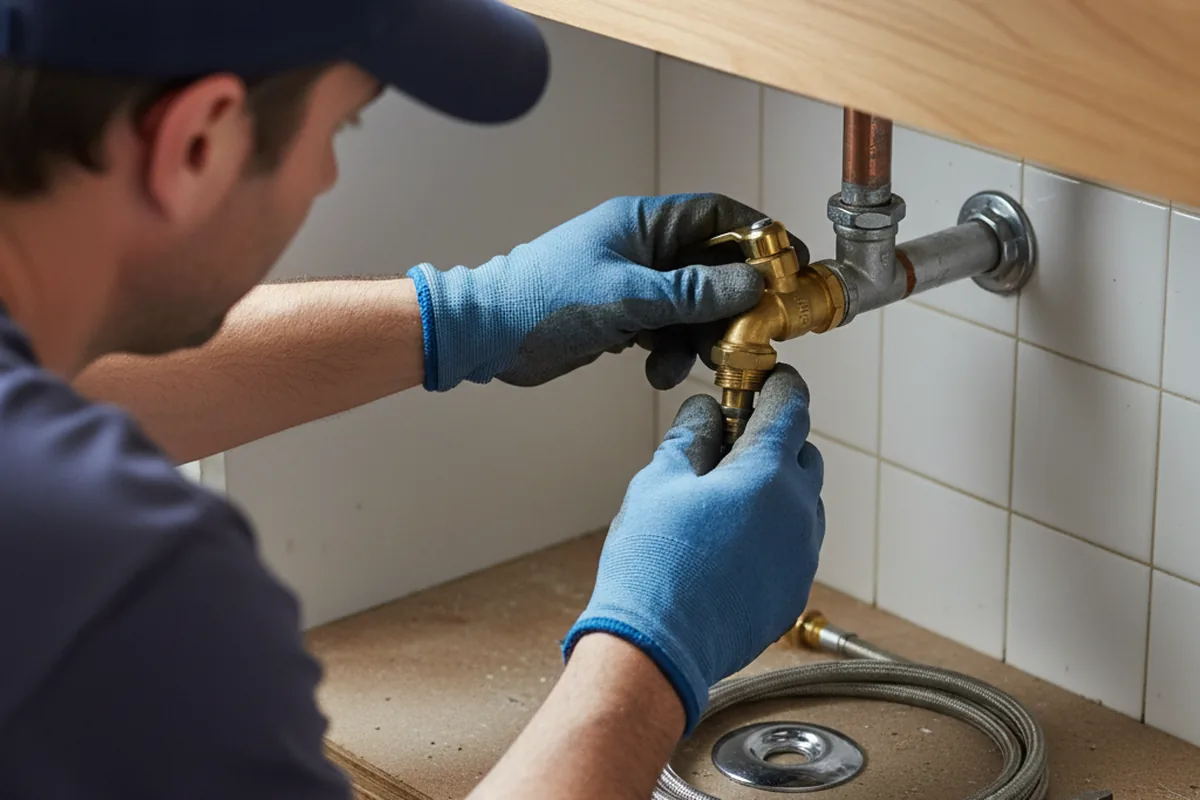 Shutoff valve and fitting work during Burst Pipe Repair in Ringsted